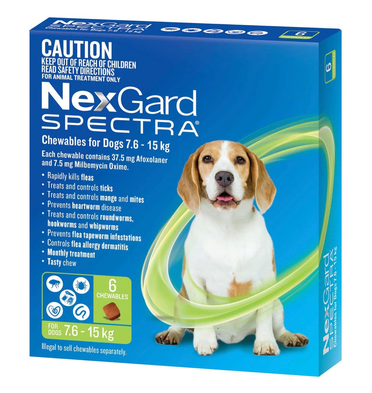 NexGard Spectra Chewables For Medium Dogs Green 7.6-15kg 6入